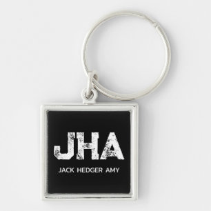MINIMALIST WHITE THREE LETTER MONOGRAM NAME BLACK  KEY RING