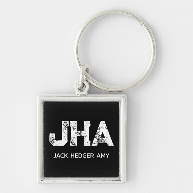 MINIMALIST WHITE THREE LETTER MONOGRAM NAME BLACK  KEY RING (Front)
