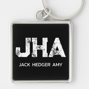 MINIMALIST WHITE THREE LETTER MONOGRAM NAME BLACK  KEY RING
