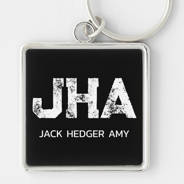 MINIMALIST WHITE THREE LETTER MONOGRAM NAME BLACK  KEY RING (Front)