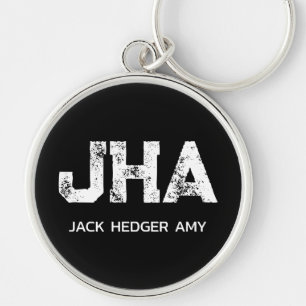 MINIMALIST WHITE THREE LETTER MONOGRAM NAME BLACK  KEY RING