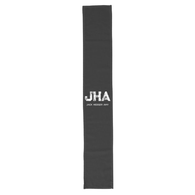 MINIMALIST WHITE THREE LETTER MONOGRAM NAME BLACK  LONG TABLE RUNNER (Front)