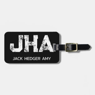 MINIMALIST WHITE THREE LETTER MONOGRAM NAME BLACK LUGGAGE TAG