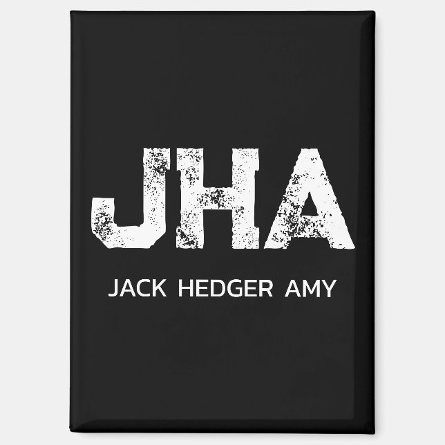 MINIMALIST WHITE THREE LETTER MONOGRAM NAME BLACK MAGNET (Front)