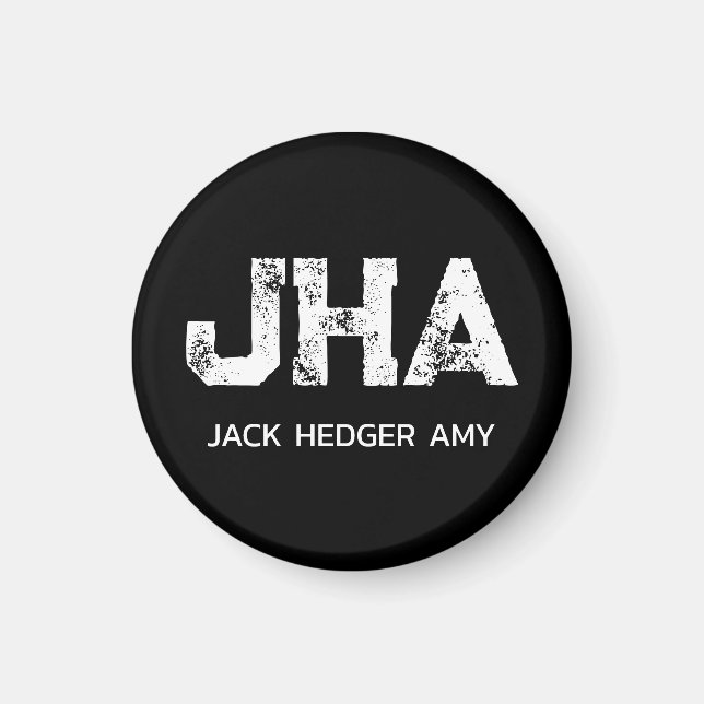 MINIMALIST WHITE THREE LETTER MONOGRAM NAME BLACK MAGNET (Front)