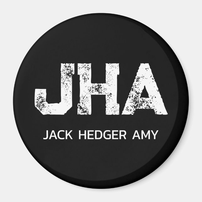 MINIMALIST WHITE THREE LETTER MONOGRAM NAME BLACK MAGNET (Front)