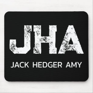 MINIMALIST WHITE THREE LETTER MONOGRAM NAME BLACK MOUSE PAD