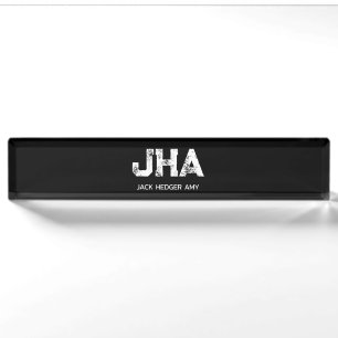 MINIMALIST WHITE THREE LETTER MONOGRAM NAME BLACK NAMEPLATE