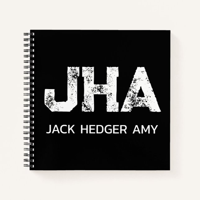 MINIMALIST WHITE THREE LETTER MONOGRAM NAME BLACK  NOTEBOOK (Front)