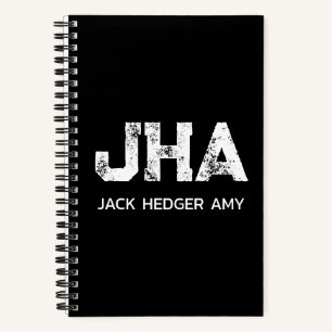 MINIMALIST WHITE THREE LETTER MONOGRAM NAME BLACK NOTEBOOK