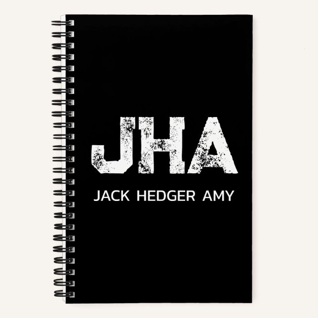 MINIMALIST WHITE THREE LETTER MONOGRAM NAME BLACK  NOTEBOOK (Front)