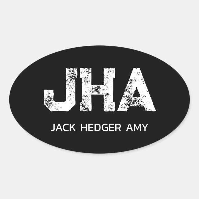 MINIMALIST WHITE THREE LETTER MONOGRAM NAME BLACK OVAL STICKER (Front)