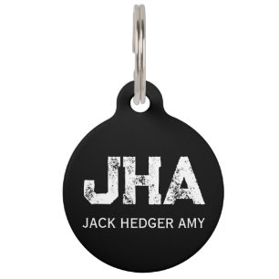 MINIMALIST WHITE THREE LETTER MONOGRAM NAME BLACK PET TAG