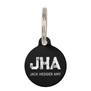 MINIMALIST WHITE THREE LETTER MONOGRAM NAME BLACK PET TAG