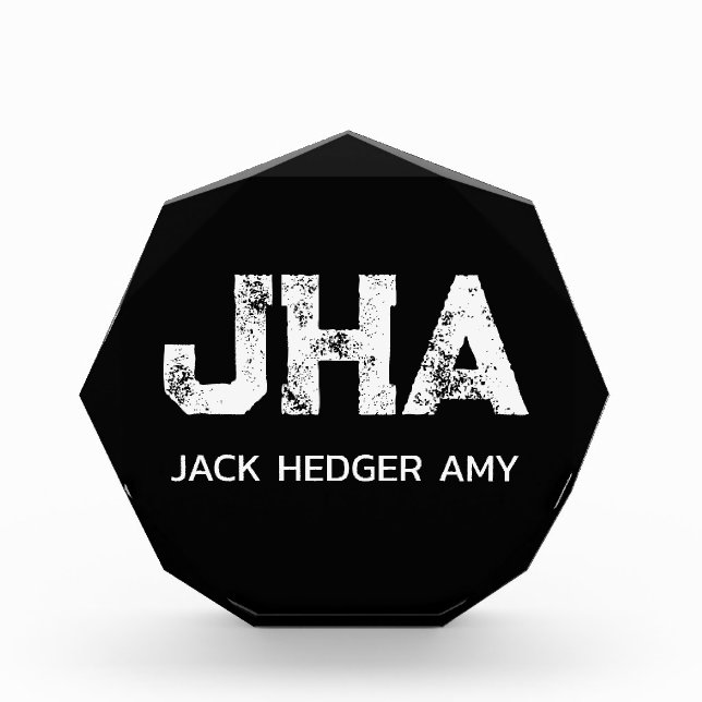MINIMALIST WHITE THREE LETTER MONOGRAM NAME BLACK  PHOTO BLOCK (Front)