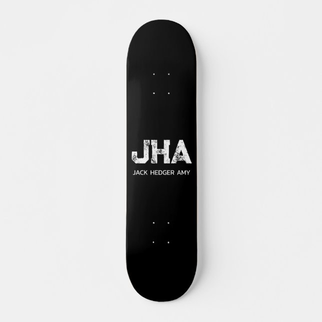 MINIMALIST WHITE THREE LETTER MONOGRAM NAME BLACK  SKATEBOARD (Front)
