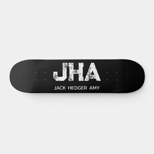 MINIMALIST WHITE THREE LETTER MONOGRAM NAME BLACK  SKATEBOARD (Horz)