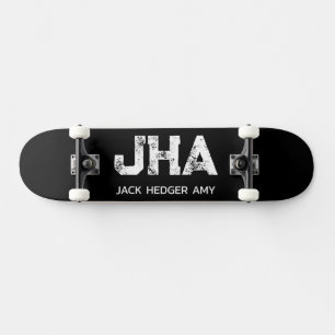 MINIMALIST WHITE THREE LETTER MONOGRAM NAME BLACK SKATEBOARD