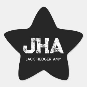 MINIMALIST WHITE THREE LETTER MONOGRAM NAME BLACK STAR STICKER