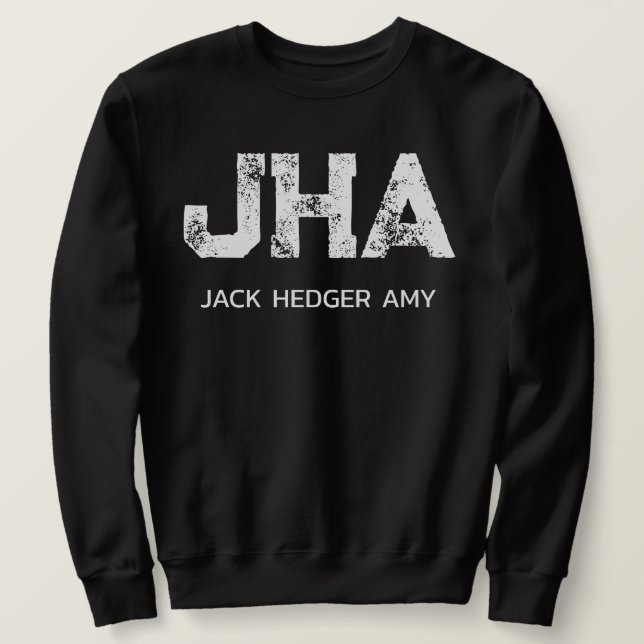 MINIMALIST WHITE THREE LETTER MONOGRAM NAME BLACK SWEATSHIRT (Design Front)