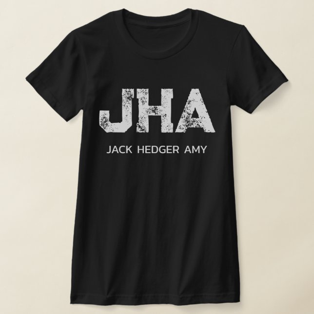 MINIMALIST WHITE THREE LETTER MONOGRAM NAME BLACK T-Shirt (Laydown)