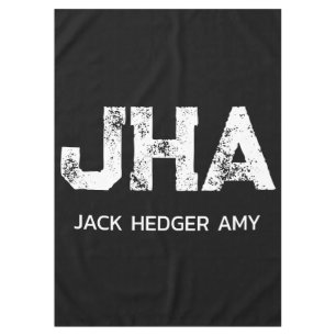 MINIMALIST WHITE THREE LETTER MONOGRAM NAME BLACK TABLECLOTH