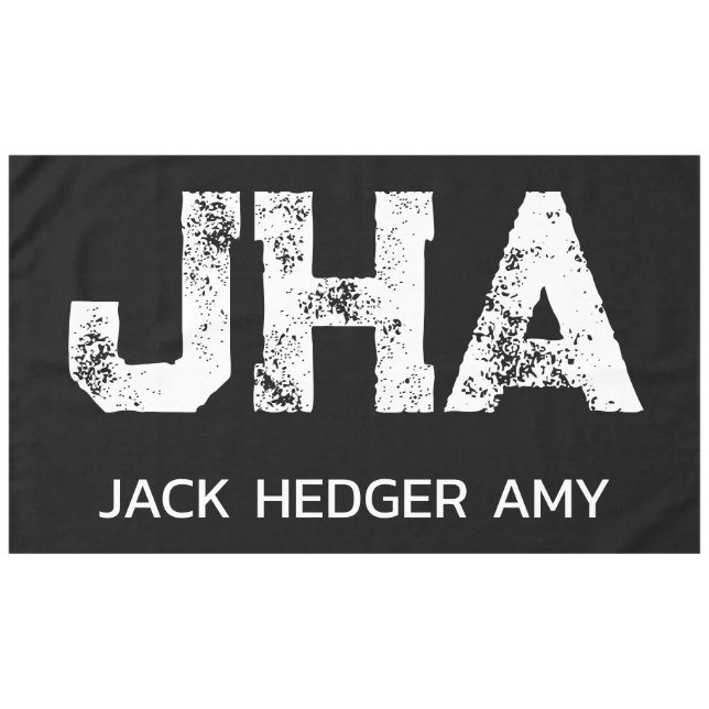 MINIMALIST WHITE THREE LETTER MONOGRAM NAME BLACK  TABLECLOTH (Front (Horizontal))