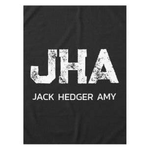 MINIMALIST WHITE THREE LETTER MONOGRAM NAME BLACK  TABLECLOTH