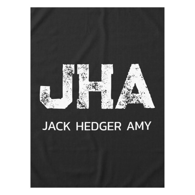 MINIMALIST WHITE THREE LETTER MONOGRAM NAME BLACK  TABLECLOTH (Front)
