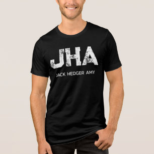 MINIMALIST WHITE THREE LETTER MONOGRAM NAME BLACK Tri-Blend SHIRT