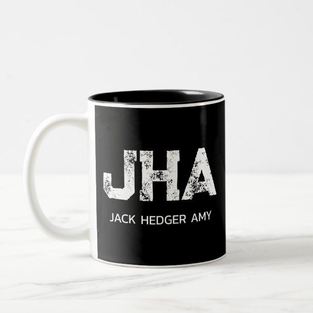 MINIMALIST WHITE THREE LETTER MONOGRAM NAME BLACK Two-Tone COFFEE MUG (Left)