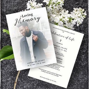 Minimalist White Transparent Overlay Photo Funeral Invitation