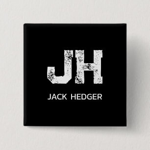 MINIMALIST WHITE TWO LETTER MONOGRAM NAME BLACK 15 CM SQUARE BADGE