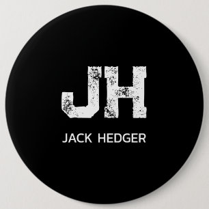 MINIMALIST WHITE TWO LETTER MONOGRAM NAME BLACK 6 CM ROUND BADGE