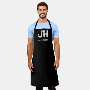 MINIMALIST WHITE TWO LETTER MONOGRAM NAME BLACK APRON