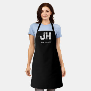 MINIMALIST WHITE TWO LETTER MONOGRAM NAME BLACK APRON