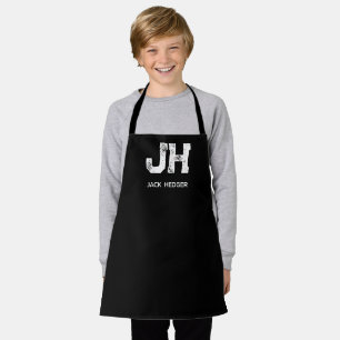 MINIMALIST WHITE TWO LETTER MONOGRAM NAME BLACK APRON