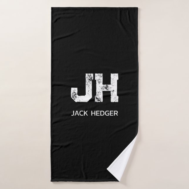 MINIMALIST WHITE TWO LETTER MONOGRAM NAME BLACK  BATH TOWEL (Bath Towel)