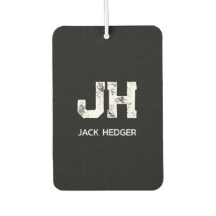 MINIMALIST WHITE TWO LETTER MONOGRAM NAME BLACK CAR AIR FRESHENER
