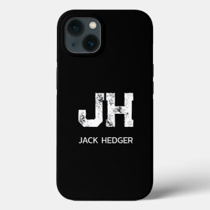 MINIMALIST WHITE TWO LETTER MONOGRAM NAME BLACK iPhone 13 CASE