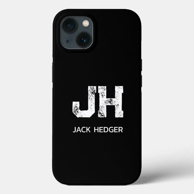 MINIMALIST WHITE TWO LETTER MONOGRAM NAME BLACK Case-Mate iPhone CASE (Back)