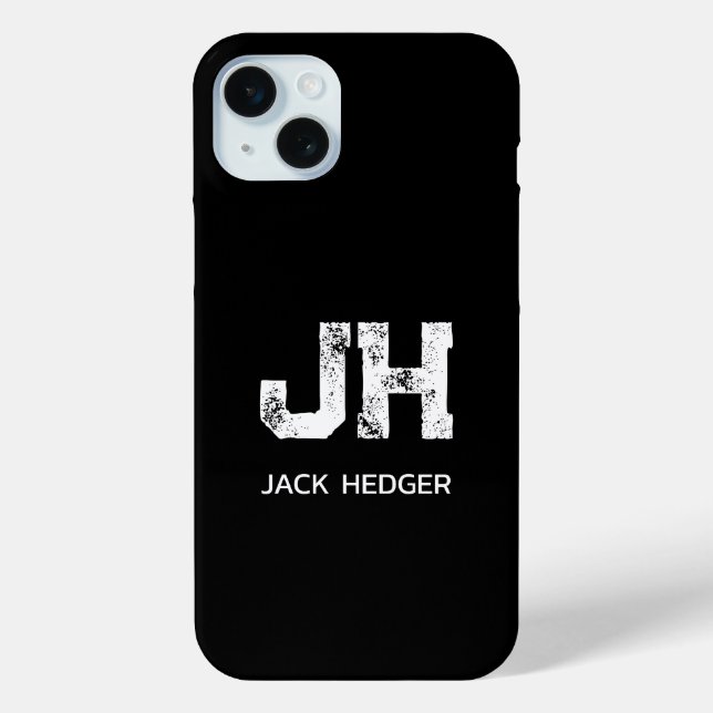 MINIMALIST WHITE TWO LETTER MONOGRAM NAME BLACK Case-Mate iPhone CASE (Back)