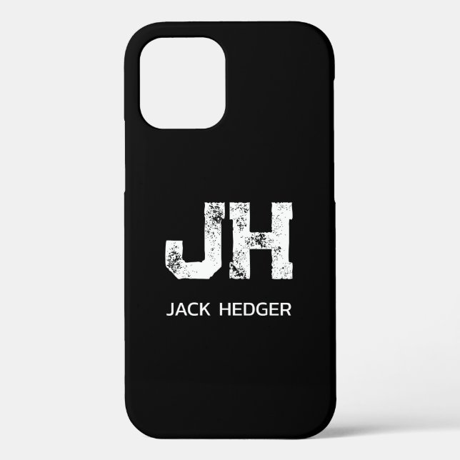 MINIMALIST WHITE TWO LETTER MONOGRAM NAME BLACK Case-Mate iPhone CASE (Back)