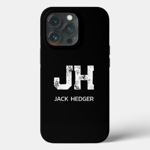 MINIMALIST WHITE TWO LETTER MONOGRAM NAME BLACK iPhone 13 PRO CASE