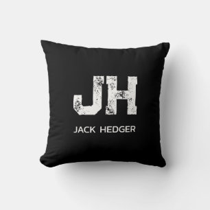 MINIMALIST WHITE TWO LETTER MONOGRAM NAME BLACK CUSHION
