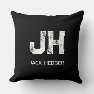 MINIMALIST WHITE TWO LETTER MONOGRAM NAME BLACK  CUSHION