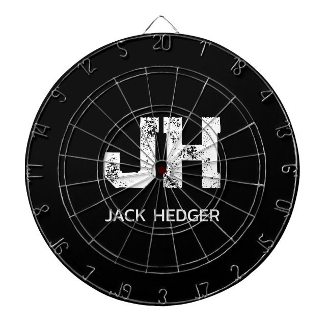 MINIMALIST WHITE TWO LETTER MONOGRAM NAME BLACK  DARTBOARD (Front)