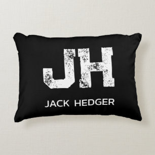 MINIMALIST WHITE TWO LETTER MONOGRAM NAME BLACK DECORATIVE CUSHION