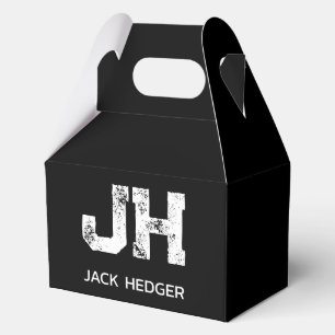 MINIMALIST WHITE TWO LETTER MONOGRAM NAME BLACK FAVOUR BOX