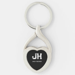 MINIMALIST WHITE TWO LETTER MONOGRAM NAME BLACK KEY RING